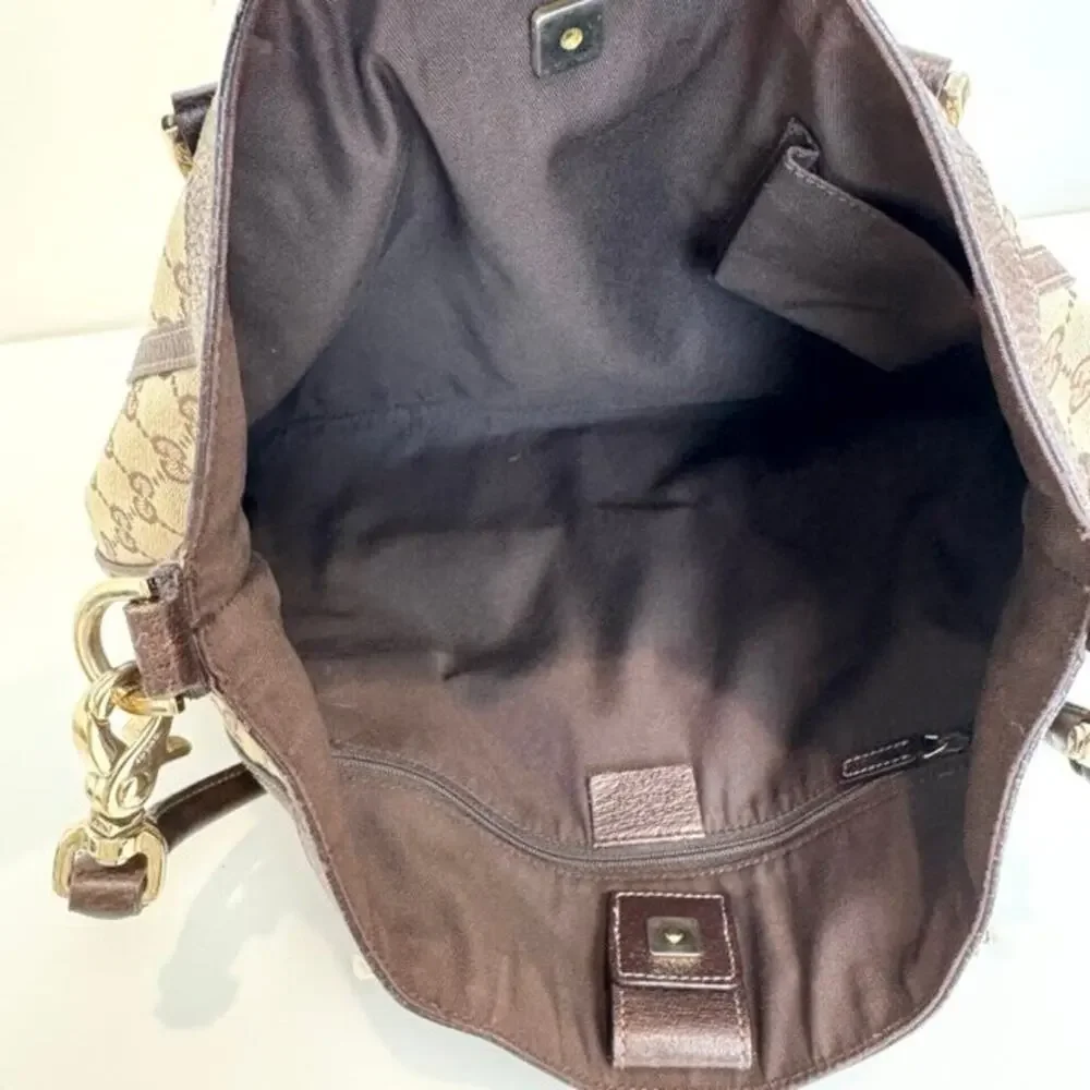 GUCCI Abbey GG Web Canvas Leather Brown Convertible Hobo Bag Tote Logo Handbag